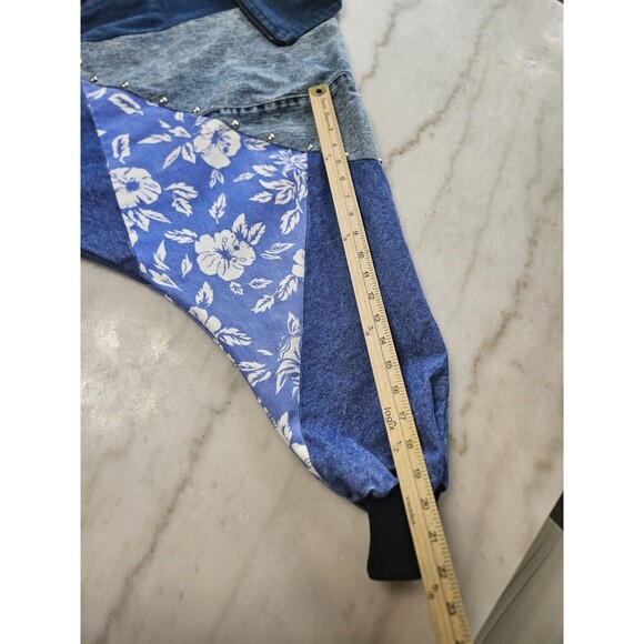 Retro Denim Bomber Jacket With Floral Accents, Size XL VINTAGE - Picture 11 of 14